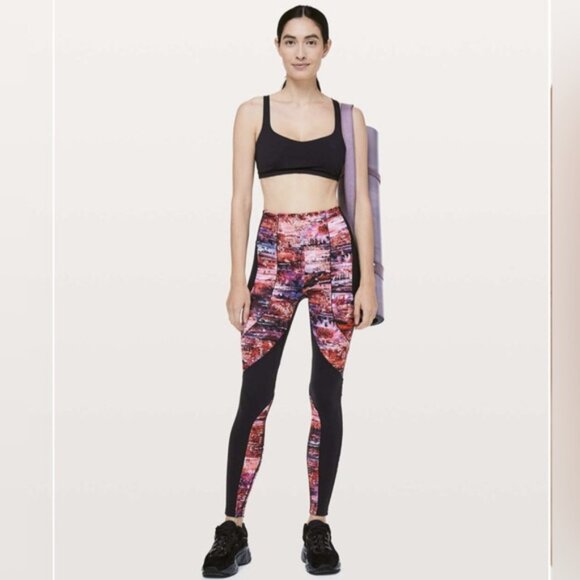 Lululemon Sweat & Repeat Black/Dahliascape Multicolored Leggings Size 10 - Picture 4 of 15